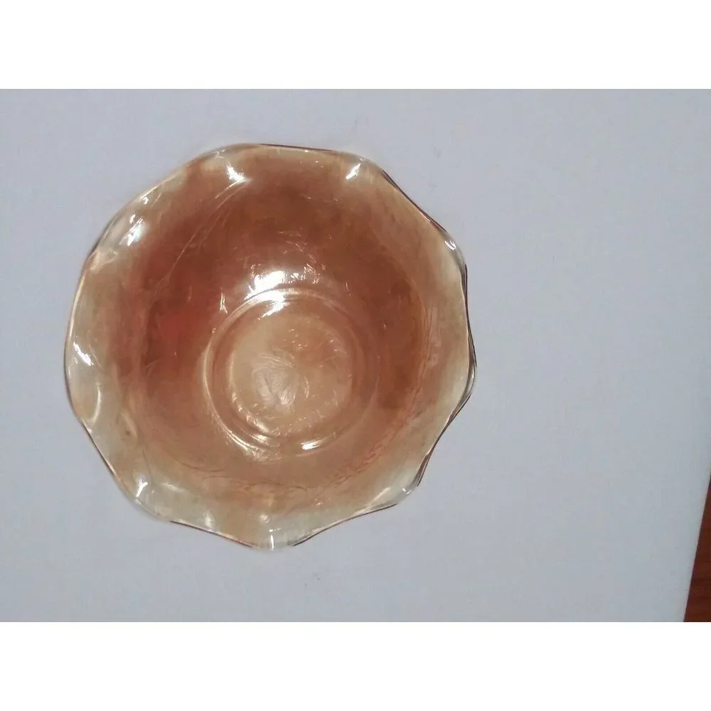 Vintage Carnival Glass Iris Bowl With Scallop Edge light amber gold 9.75